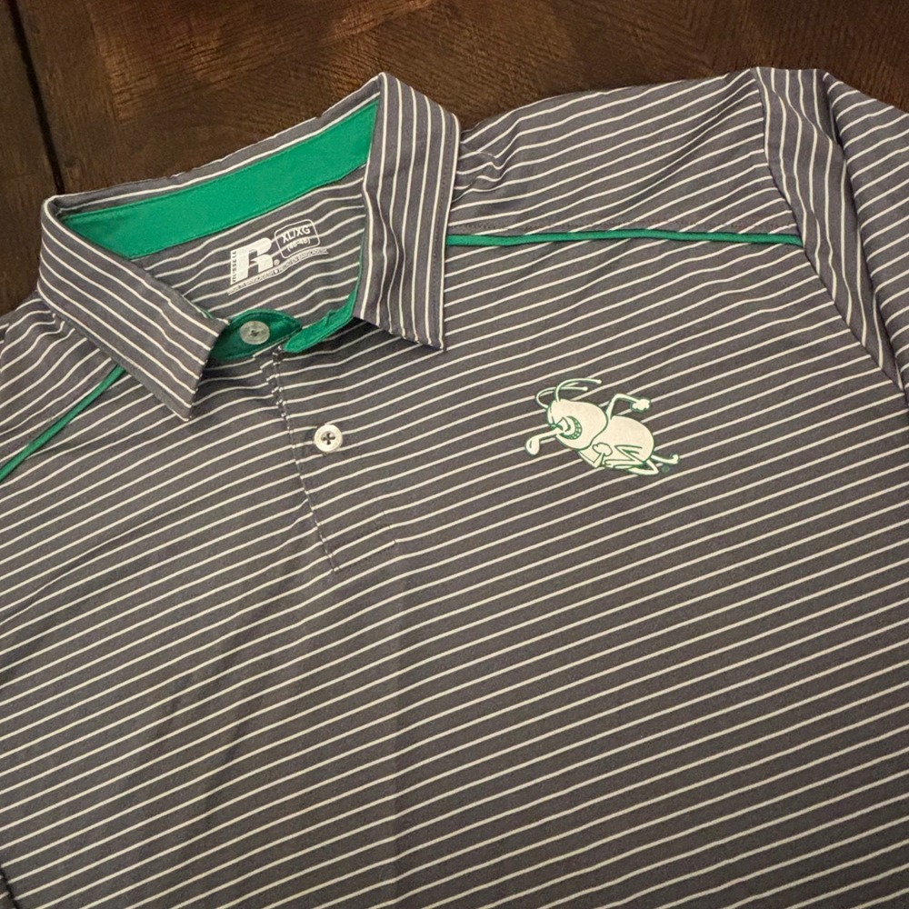 Russell Athletic UAM Boll Weevils Striped Polo Shirt Mens XL Grey Green